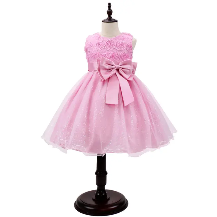 wholesale soft and colorful pink flower bow tie girl party wedding princess tutu dress baby
