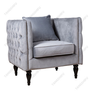 Moderne rembourrés <span class=keywords><strong>bouleau</strong></span> jambes gris velours retour tufté fauteuil canapé - Product Image 1