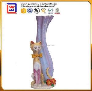promozionali colorate vaso di fiori con cat statue in resina decorativa e flover vaso e polyresin vaso di fiori - Product Image 1