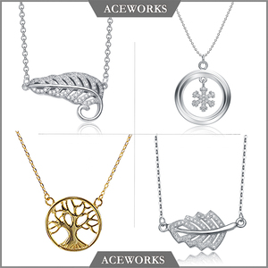 2018 moda joyería de plata esterlina 925 pluma hoja árbol collares - Product Image 1