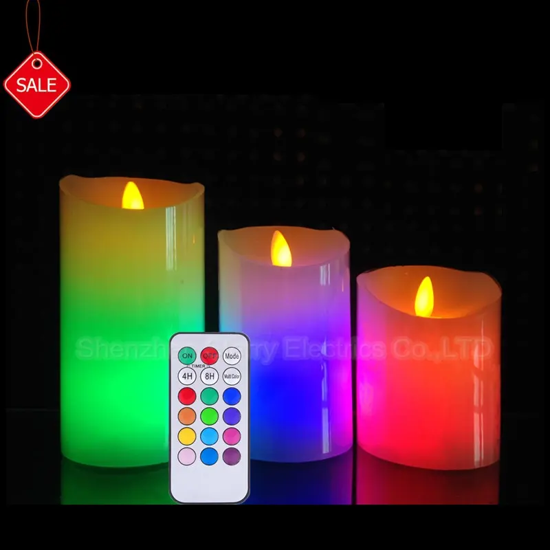 Vendita caldo multicolore intelligente di controllo remoto moving fiamma led candele
