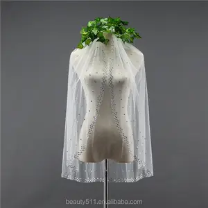 New Hot Sale White Luxury Wedding Accessories Bridal Veil short Tulle beaded wedding veils