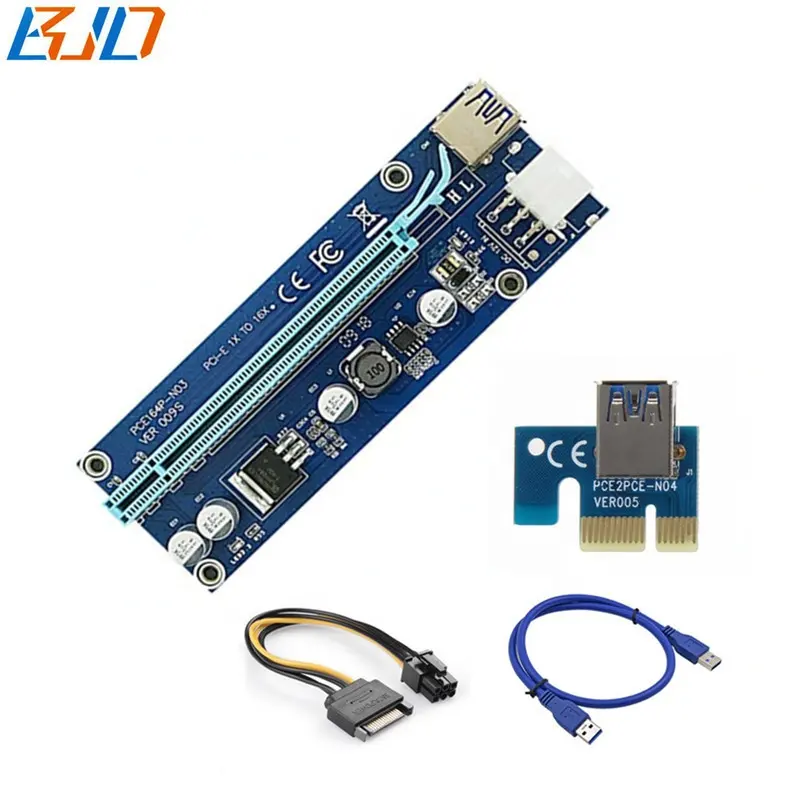 Ver009S PCIe 6Pin konektor daya PCI-E 1x hingga 16x kartu Riser 60CM kabel USB 3.0 untuk kartu Video grafis GPU