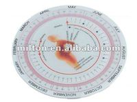 Roue de calcul de la gestation, goniomètre de grossesse, règle de date d'accouchement, règle de gynécologue, pieds de grossesse