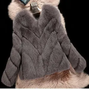 Wholesaler Rabbit short Fur Trench Coat &jacket V-neck Solid Colored black blue 3xl wholesaler