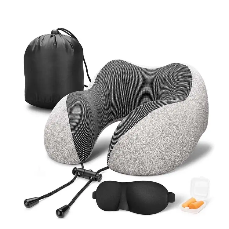 U shape airplane folding travel support with eye mask customize memory foam neck travel pillow