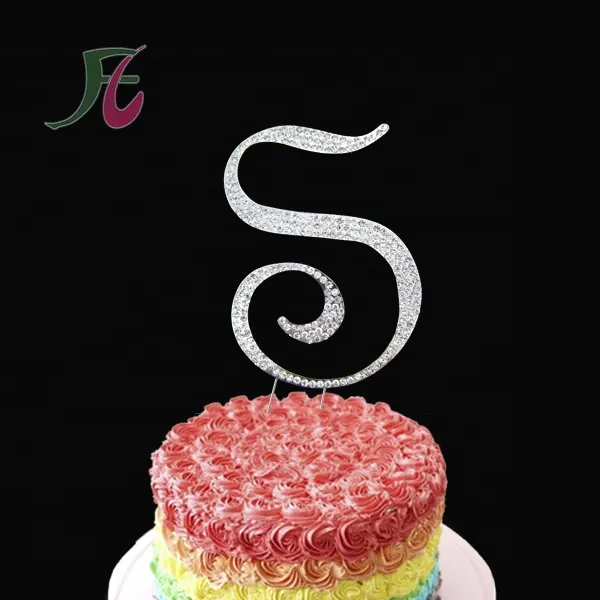 Monogramma in argento s Wedding Cake Toppers Iniziali Con Adesivo Lettere di Strass