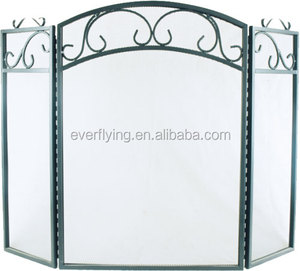 <strong>Fireplace</strong> Screen 3 Panel Pewter Foldable Wrought Iron <strong>Fireplace</strong> <strong>Cover</strong> - Product Image 1