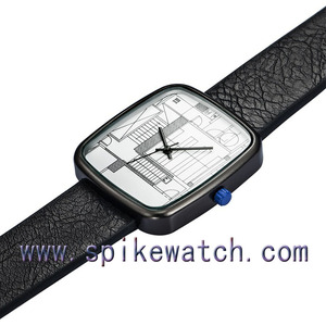 제네바 사각형 가죽 시계 사각형 모양 남성 시계 - Product Image 5