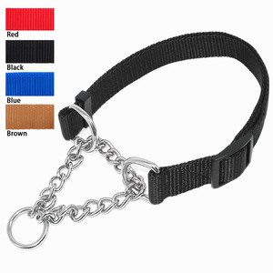 Kerah Anjing Latihan Rantai Logam Hewan Peliharaan, Kerah Anjing Latihan Rantai Logam Kalung Setengah Leher Warna Nilon Padat - Product Image 2