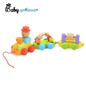 New design early educational walking wooden pull along train toy for kids Z05090C