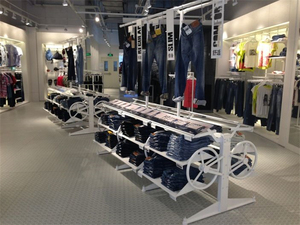 Espositori <span class=keywords><strong>Vintage</strong></span> per Jeans in Denim, Scaffali da Terra per Negozi di Abbigliamento, Arredamento per Esposizione di Jeans alla Moda - Product Image 2