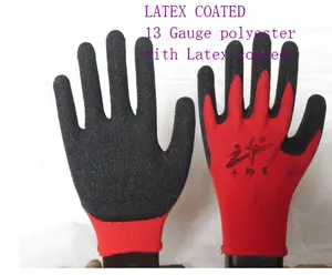 Di alta qualità Rosso di cotone lavorato a maglia guanti in lattice Nero piega a mano guanti con lattice rivestito di gomma resistente morbido