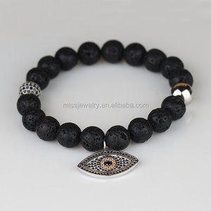 Hommes de Spirituel Tissé Noir Gemme Perle Evil Eye Charm Bracelet - Product Image 2