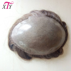 In Magazzino 100% Toupee Degli Uomini dei capelli Umani Reali, Base di Pelle Marrone scuro Ricci Parrucchino Per Gli Uomini - Product Image 4