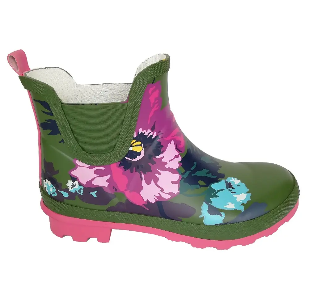 elegant floral ladies rubber rain boot with floral pattern wellies