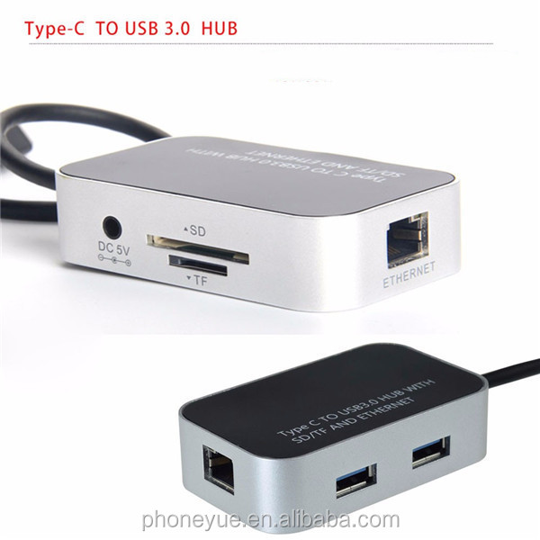 Usb тип c адаптер до 2 Порта USB 3.0 Хаб и Порт Ethernet и TF Слот Для Карты SD