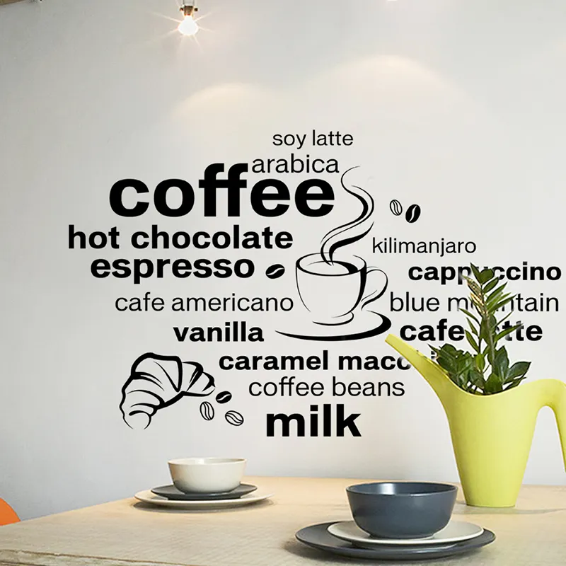 YIYAO Inglese Inspirational Caffè Vinile Citazioni Wall Stickers Lettering decorazione della Casa di Arte