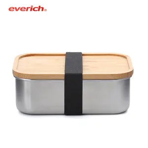 Everich-fiambrera de acero inoxidable con tapa de bambú, 304