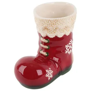 Home Decoration Christmas Themed Ceramic Christmas Boot for Gifts, Flower Vase