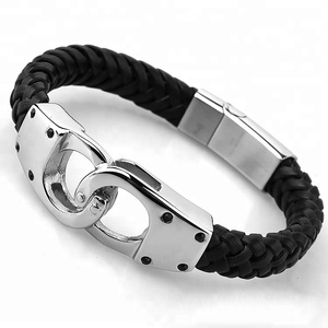 Marlary moda di alta qualità placcato oro 18 carati maschile in vera pelle intrecciata gioielli bracciale in pelle da uomo - Product Image 2