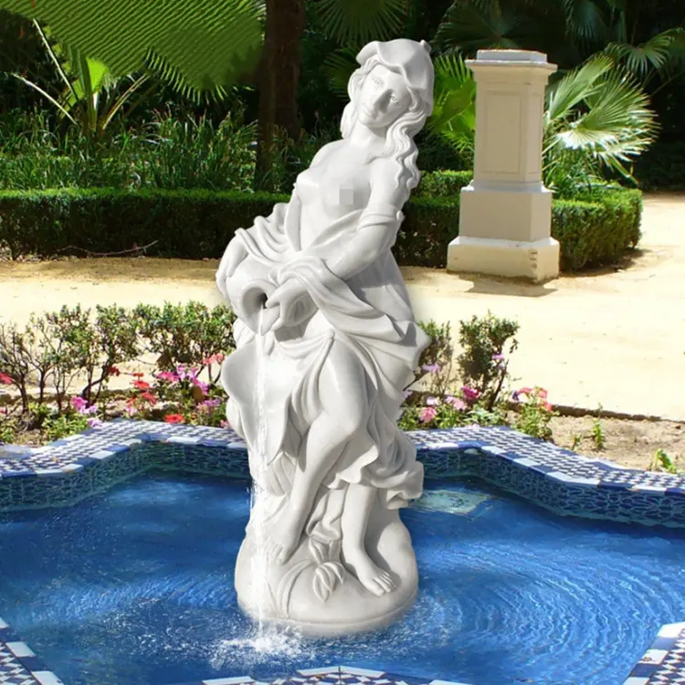 Air jatuh air mancur dalam ruangan dekoratif dengan Eropa malaikat Dewi patung