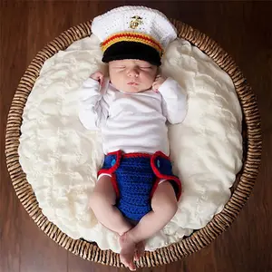 Hand Knit Custom Haak Gebreide Marine Mannen Baby Fotografie Props
