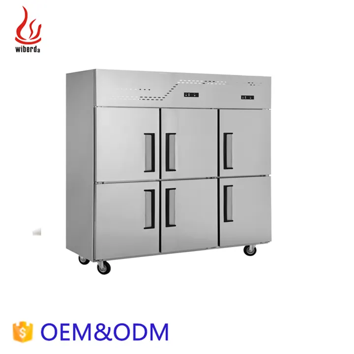 Six doors electricity commercial refrigerator stainless steel freezer