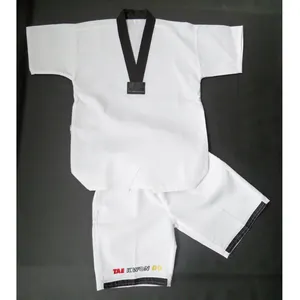 Venta directa de fábrica, uniformes de verano de Taekwondo acanalados con cuello en V y manga corta