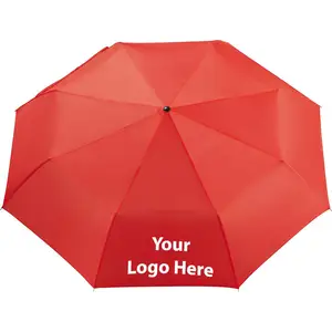 Ovida Manuelle Öffnung 3 Faltbarer Werbe kompakter 100% Polyester Wind dichter Stoff Mini Roter Regenschirm mit Logo-Druck