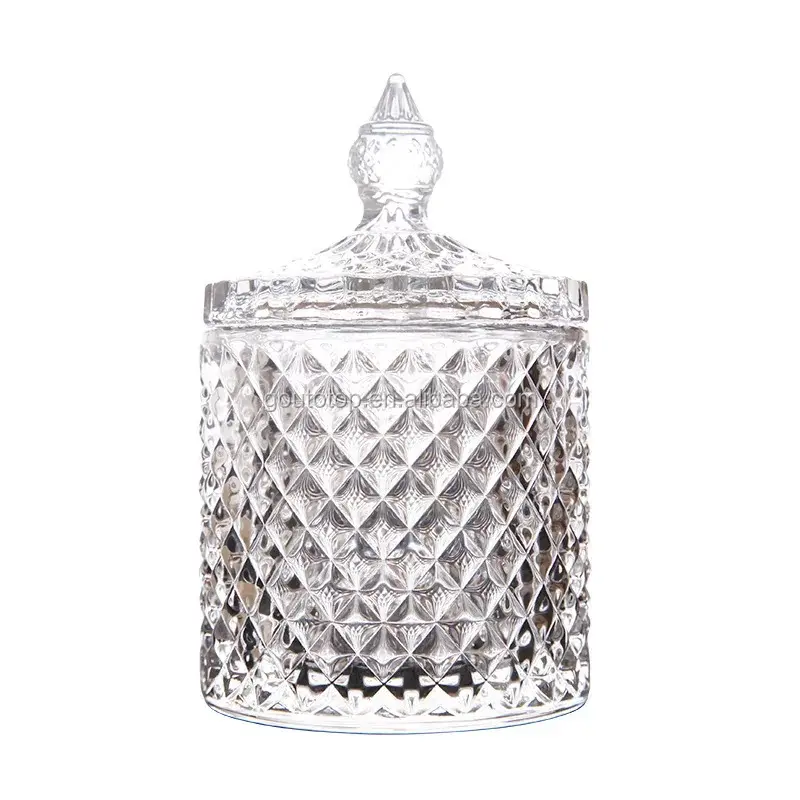 wholesale luxury crystal sugar bowl clear glass candy dish jar with lid geo cut candle jars for candle making wedding decoration