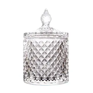 wholesale luxury crystal sugar bowl clear glass candy dish jar with lid geo cut candle jars for candle making wedding decoration