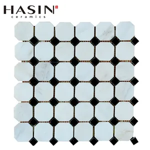 크리 에이 티브 홈 디자인 흰색과 검정색 대리석 Nexagon 모자이크 바닥