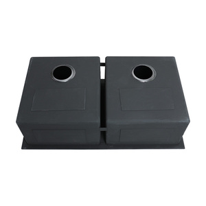 Évier de cuisine moderne de luxe en acier inoxydable SUS 304, noir, double bac, haute qualité, double placage nano-titane, deux trous - Product Image 2