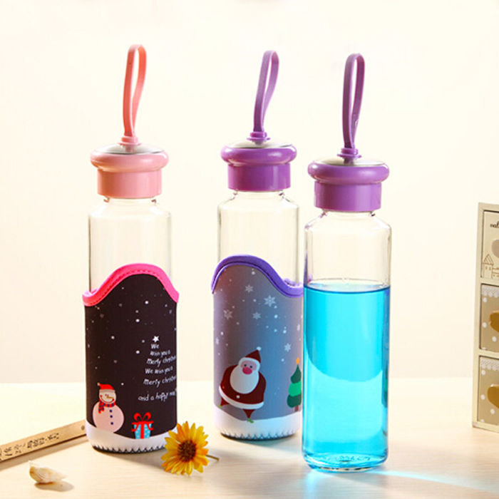 Christmas water bottle BPA Borosilicate Glass Water Bottle with Colorful Nylon Sleeve