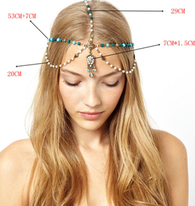 Bandeau pour cheveux en <span class=keywords><strong>Bronze</strong></span>, bleu, Style européen, perles de bois, strass, sculpture goutte, glands, 1 pièce - Product Image 4