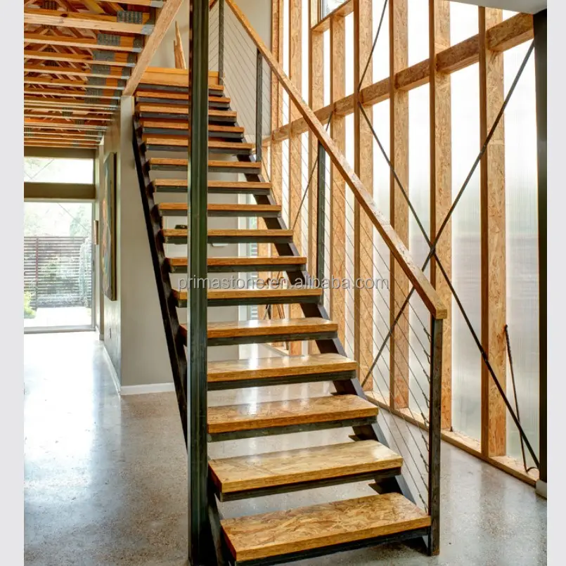 Doble stringer de acero al carbono de la escalera/sola viga de escalera de madera