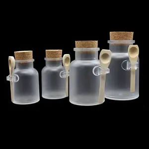 Made in China 100ml 200ml 300ml ABS Bath Salt Bottle with Cork Spoon Frosted Plastic Scrub Balm Bottle