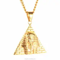 MECYLIFE 24K Gold Jewelry Egypt Characters Stainless Steel Triangle Pharaoh Pendant