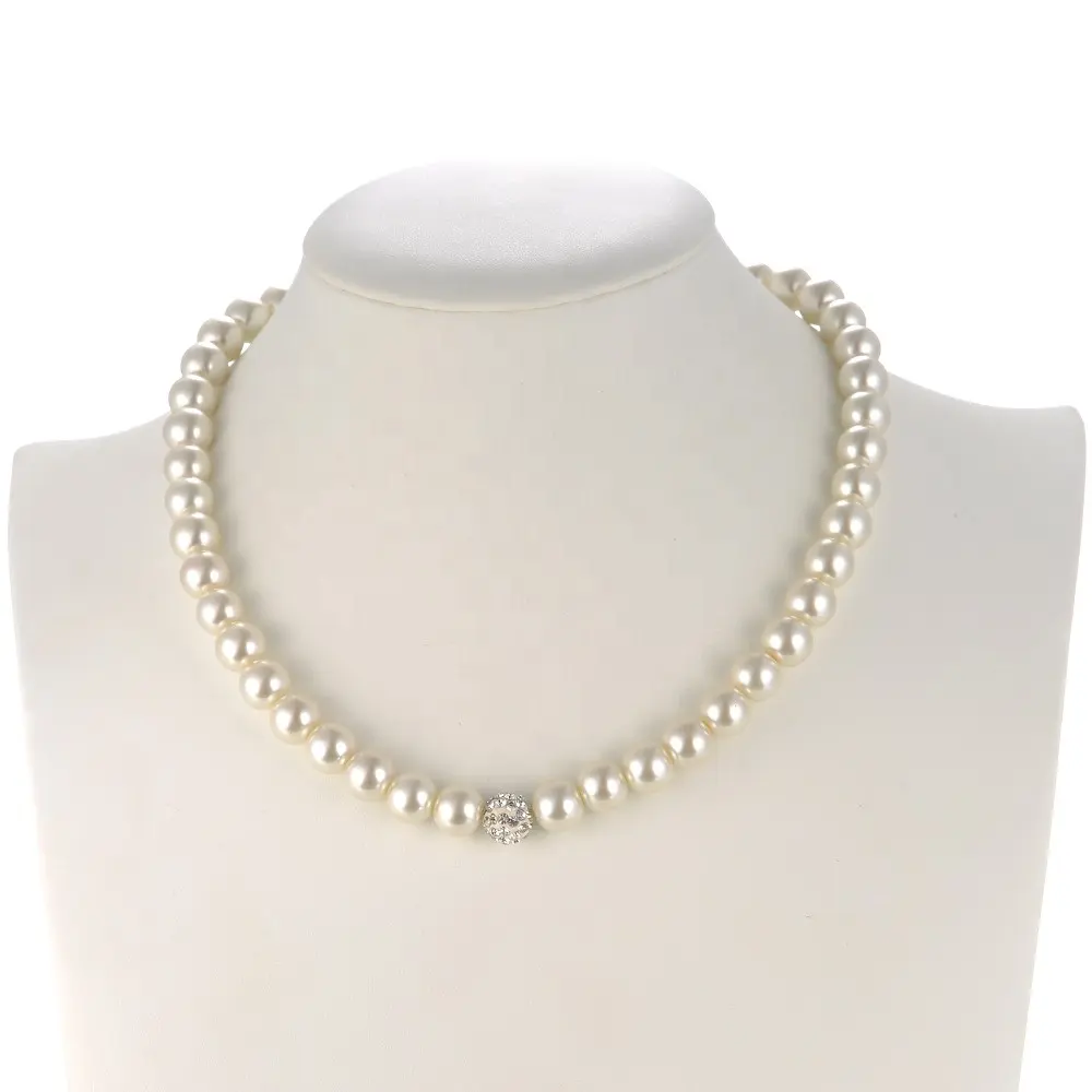 10Mm Color White Grey Purple Rhinestone Ball Jewelry Pearl Necklace