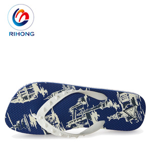 Cung Cấp Trung Quốc Nhà Sản Xuất Tay Made Brazil Thiên Nhiên Cao Su Duy Nhất Khắc Logo In Strap Men Blue Fin Flip Flops - Product Image 1