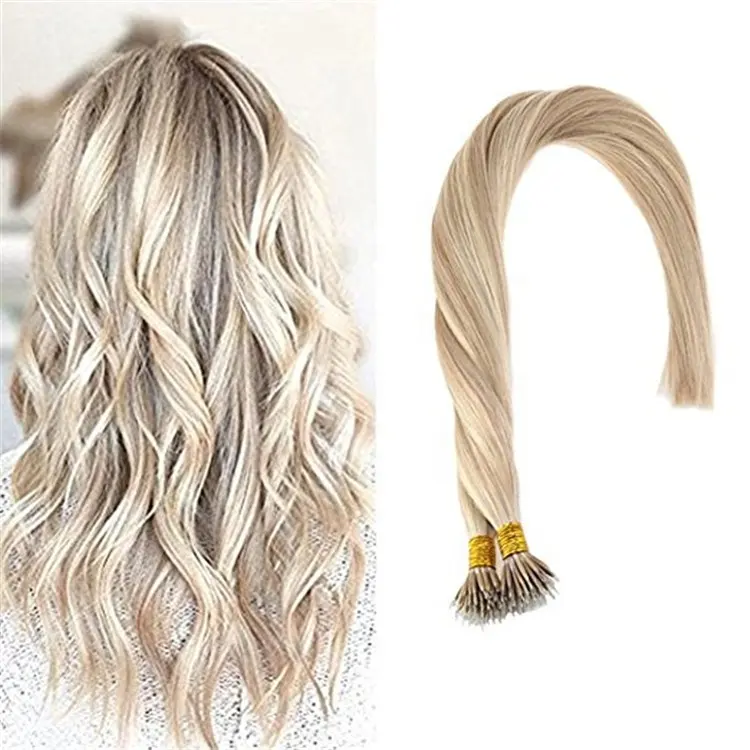 Factory price brazilian human hair nano beads cuticle aligned hair blonde straight nano ring hair extension for fashion woman