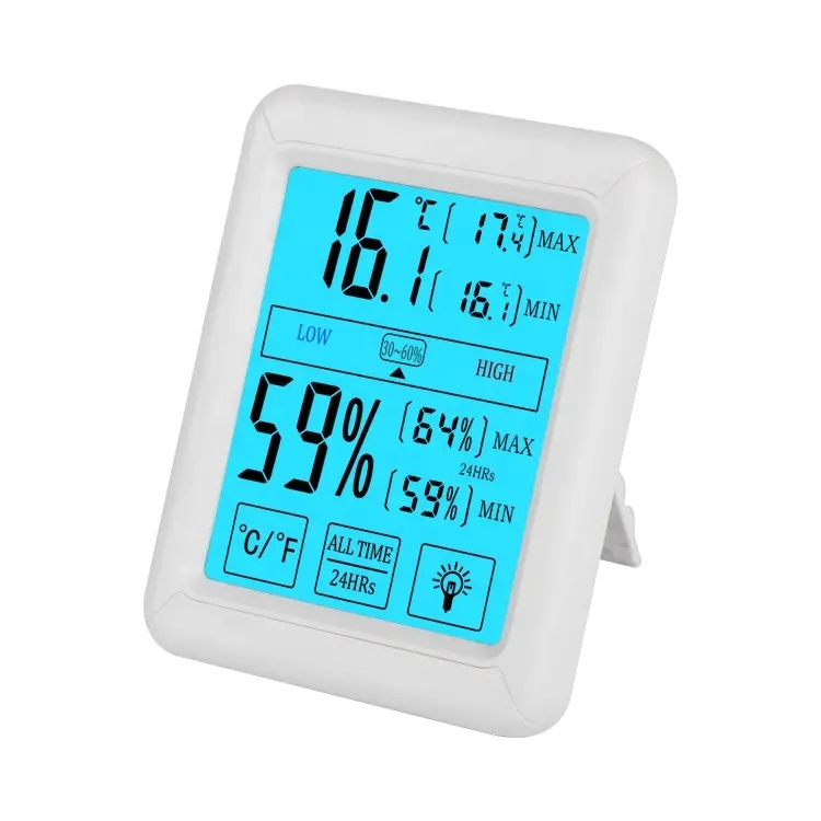 タッチスクリーンデジタル温度計湿度計バックライト付きベビールーム温度計