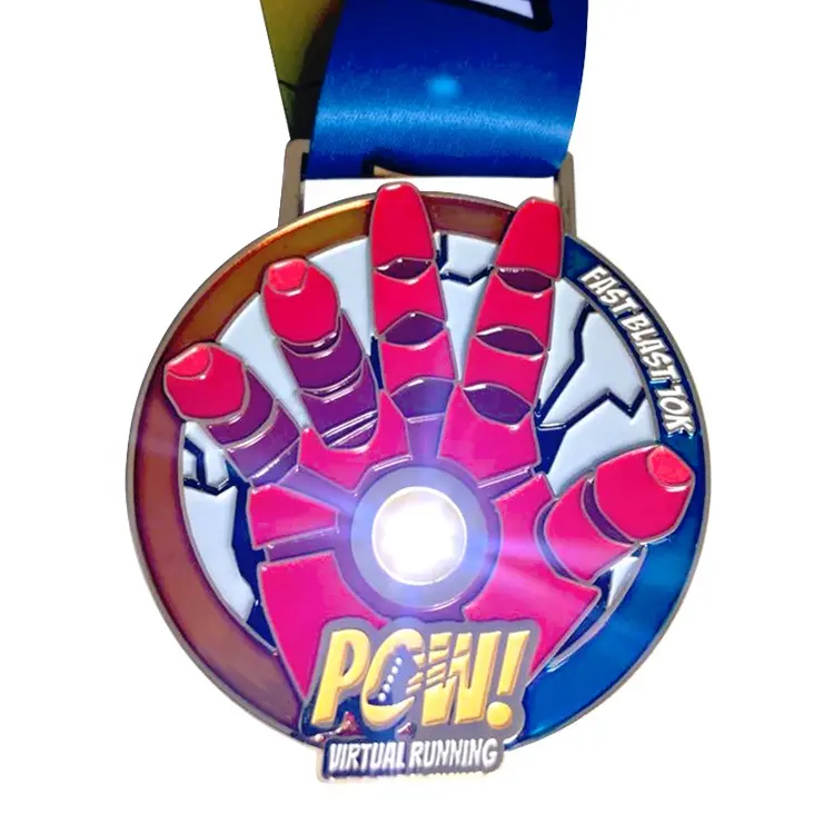 Medalla de metal personalizada para deportes, iluminación de moda de alta calidad, LED especial, venta al por mayor