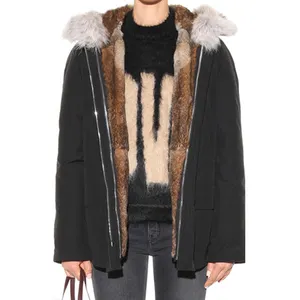 Custom Winter Hooded Detachable Fur Parka Coat Women