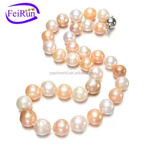 FEIRUN 11-13mm nucleated mixed color AA fashion cultured pearl necklace price, funky pearl necklace, bridal pearl necklace