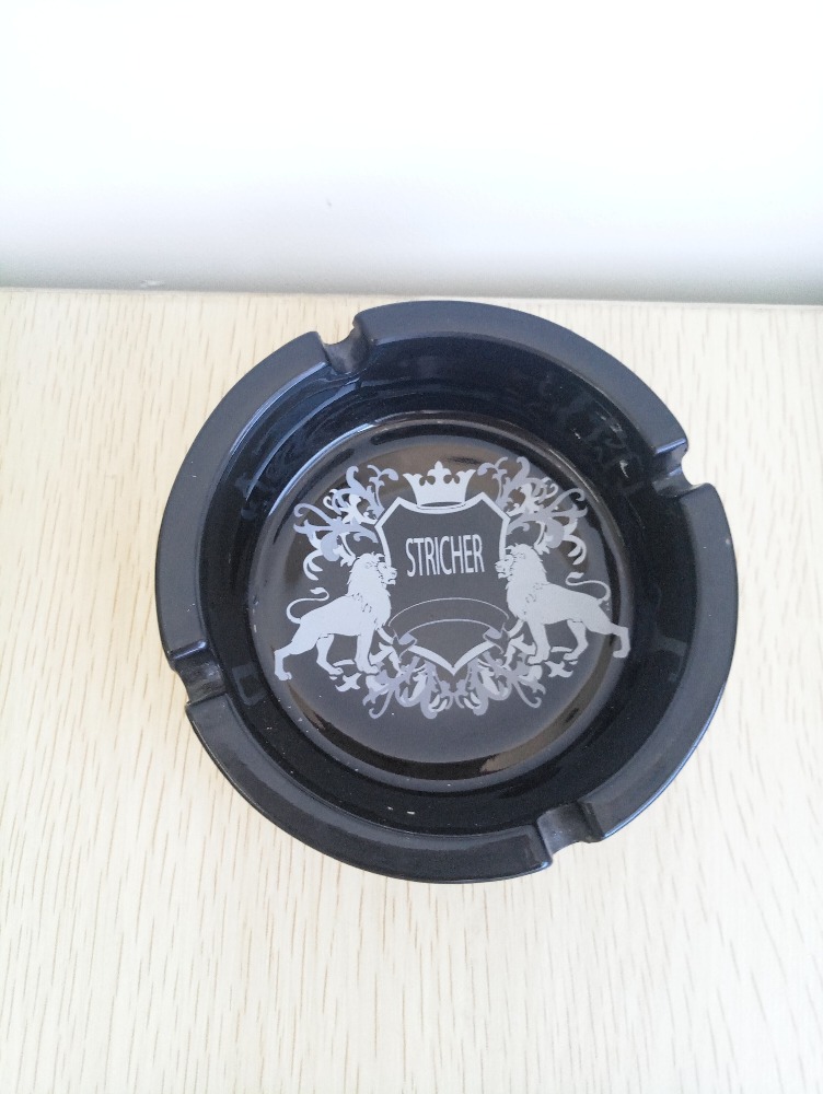 Haonai 10.5cm black glass ashtray with brand glass ashtray with custom logo