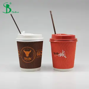 Custom Logo Bedrukt Food Grade Papieren Bekers Wegwerp Gegolfd Handwerk Dubbele Muur Warme Drank Rimpel Koffie Papieren Bekers Met Deksel