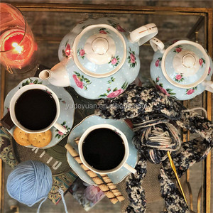 ตุรกีทองกาแฟชาดอกไม้ชุดถ้วยสีฟ้า17Pcs Custom Luxury เซรามิคดอกไม้เป็นมิตรกับสิ่งแวดล้อม CE / EU LFGB <span class=keywords><strong>CIQ</strong></span> - Product Image 5