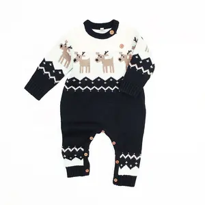 Cozy homecoming Knitted Christmas Deer baby overalls romper Jumpsuits